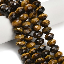 Тигровый глаз Природных тигровый глаз бисер нитей, рондель, граненые, 9.5~10x6~7 мм, отверстие : 1~1.2 мм, около 58~60 шт / нитка, 15.28~15.47 дюйм (38.8~39.3 см)