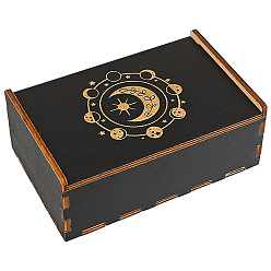 Луна Прямоугольные гравированные фанерные коробки для хранения Таро со сдвижной крышкой, для гадания, карты Таро, чёрные, луна, 13.7x8.8x5.2 см