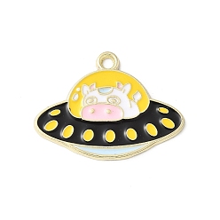 Черный Подвески из эмали и сплава, космический корабль с талисманом в виде коровы, золотой свет, чёрные, 23x31x1.5 мм, отверстие : 2 мм