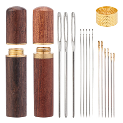 Mixed Color Sewing Tool Kit, with Wood Leather Craft Sewing Needles Case Box, Iron Pins and Tapestry Needles & Sewing Thimbles, Mixed Color