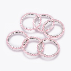 Pink MIYUKI & TOHO Handmade Japanese Seed Beads, with 304 Stainless Steel Link Rings, Loom Pattern, Ring, Silver, Pink, 22~23x1.7mm