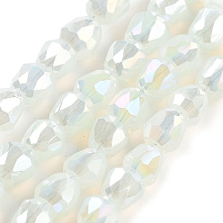 (404) Непрозрачное AB Кислое яблоко Стеклянные бусины с гальваническим покрытием , граненые, колокол, цветочный белый, 4x3.5~4 мм, отверстие : 1 мм, около 98 шт / нитка, 13.70'' (34.8 см)