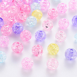 Mixed Color Transparent Crackle Acrylic Beads, Round, Mixed Color, 8x7mm, Hole: 1.8~2mm, about 1745pcs/500g