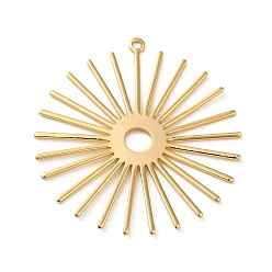 Sun Brass Pendant, Real 18K Gold Plated, Sun, 32x30x0.8mm, Hole: 1.2mm
