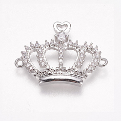 Платина Латунные микро проложить кубических ссылки циркония, прозрачные, корона, платина, 17.5x23.5x2.5 мм, отверстие : 1.5 мм