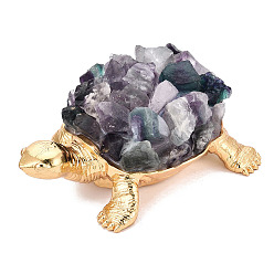 Fluorine Figurines de tortues en amas de fluorite naturelle et alliage de zinc, décoration de bureau à domicile, or, 111~116x83~84x44~52mm