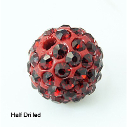 Сиамский Бусины со стразами, полимерная глина , pave disco бусины, класс А, круглые, половине просверлил, Сиам, 10 мм, отверстие : 1 мм