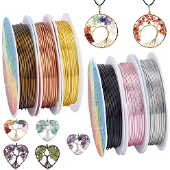 Couleur Mélangete 6 rouleaux 6 couleurs fil de cuivre rond pour bijoux, plaqué longue durée, couleur mixte, Jauge 20, 0.8mm, environ 9.84 pieds (3 m)/rouleau, 1 rouleau / couleur