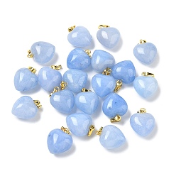 Aquamarine Natural Aquamarine Pendants, with Golden Tone Brass Findings, Heart Charm, 18x15~15.5x6~8mm, Hole: 6x3mm
