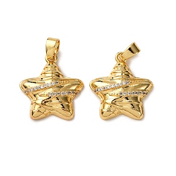 Прозрачный Латунные микро проложить кубического циркония подвески, звезда, стойки покрытие, долговечный, без свинца и без кадмия, реальный 18 k позолоченный, прозрачные, 21x19x5 мм, отверстие : 5.5x3.5 мм