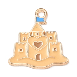 Bisque Alloy Enamel Pendants, Castle Charms, Light Gold, Bisque, 20x19x1.2mm, Hole: 1.8mm