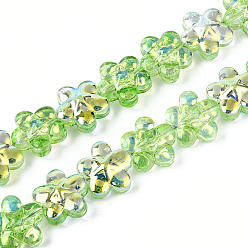 Светло-зеленый Прозрачность гальванизированные стеклянные бусины нити, цветок, с покрытием AB цвета, с половиным покрытием, светло-зеленый, 12~12.3x12.5x7 мм, отверстие : 1 мм, около 55 шт / нитка, 24.80'' (63 см)