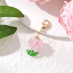 Лавандовый румянец Фрукты в горшках из искусственной императорской яшмы и стеклянных бусин подвесные украшения, с 304 из нержавеющей стали Lobster Claw застежками, лавандовый румянец, 45 мм