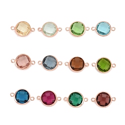 Color mezclado Conectores de enlaces de vidrio de latón, larga duración plateado, sin plomo y níquel y cadmio, facetados, plano y redondo, Oro rosa real plateado, color mezclado, 16.5x11x5 mm, agujero: 1.4 mm
