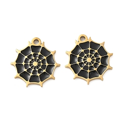 Черный 304 подвески из нержавеющей стали, паутины, с эмалью, ионное покрытие (ip), реальный 18 k позолоченный, без никеля , чёрные, 16x15.5x1.5 мм, отверстие : 1.5 мм