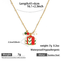 Box 304 Рождественские подвески-ожерелья из нержавеющей стали с эмалью, стразами и смолой для женщин, золотые, белый красный и зеленый, коробка, 16.14 дюйм (41 см), Кулон : 22 мм