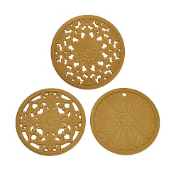 Темно-Золотистый Термоизоляционные силиконовые подставки с цветочным рисунком, ресторан западной столовой, круглые, темные золотарник, 160x0.8 мм, о 3 шт / комплект