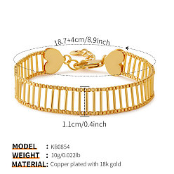 Tube Brass Link Chain Bracelets for Women, Real 18K Gold Plated, Tube, 7.36 inch(18.7cm)