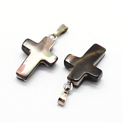 Платина Подвески из раковины, с латунной фурнитурой , крестик, окрашенные, платина, 19~23x11~13x3~5 мм, отверстие : 2x5 мм