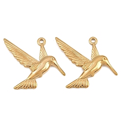 Oro 304 colgantes de acero inoxidable, encantos de colibrí, dorado, 23.5x29x2.5 mm, agujero: 1.6 mm