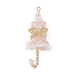 Розовый Стеклянные подвески, зонт шарм, с 304 петлей из нержавеющей стали и бусинами, реальный 18 k позолоченный, граненые, туманная роза, 37.5x13.5x16 мм, отверстие : 2.2 мм