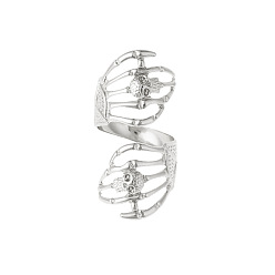 Platinum Iron Skull Cuff Open Rings for Women, Platinum, US Size 4 1/4(15~20mm)