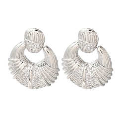 Platinum Rack Plating Brass Micro Pave Cubic Zirconia Dangle Stud Earrings, Double Horn, Platinum, 31x24.5mm