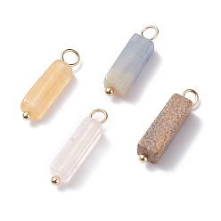 Mixed Color Natural Gemstone Pendants, with Real 18K Gold Plated Copper Loops, Cuboid, Mixed Color, 18~19x3.5~4x3~4mm, Hole: 2~2.8mm