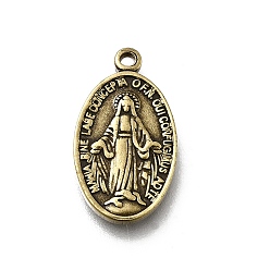 Античная Бронза Латунные подвески, овал с девственной рисунком мэри, без кадмия и без свинца, долговечный, стойки покрытие, античная бронза, 20.5x11.5x2 мм, отверстие : 1.5 мм