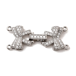 Платина Латунное микропейв, прозрачный кубический цирконий, складные застежки, бантом, платина, 33.5x13x5 мм, отверстие : 1.2 мм