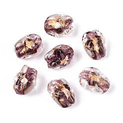 Серо-розавый Ручной работы золотые и серебряные шарики фольги стекла, самородки, увядшая роза, 12.5~14x10~11x9~10 мм, отверстие : 1.2~1.4 мм