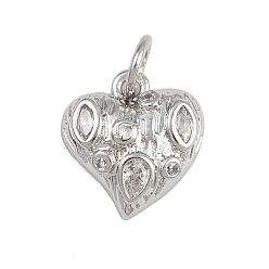 Платина Латунные микро проложить кубического циркония подвески, с целью перехода в кольце, сердце прелести, стойки покрытие, долговечный, без свинца и без кадмия, платина, 11x11x3 мм, отверстие : 3 мм