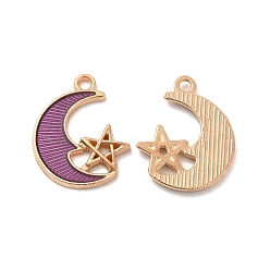 Желтая Старая Ткань  Подвески из эмали и сплава, золотые, луна со звездным шармом, старое кружево, 19.3x15.5x1.8 мм, отверстие : 1.7 мм