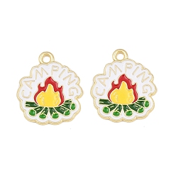 Jaune Pendentifs en émail , feu avec des charmes de camping à mots, or, jaune, 23x20x1mm, Trou: 2mm