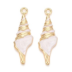 Белый Большие подвески из сплава и эмали, форма раковины, без кадмия, без никеля и без свинца, золотые, белые, 61.5x20x6 мм, отверстие : 4 мм