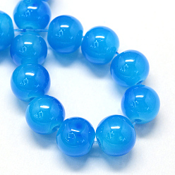 Dodger Blue Baking Painted Imitation Jade Glass Round Bead Strands, Dodger Blue, 10~10.5mm, Hole: 1.5mm, about 85pcs/strand, 31.4 inch