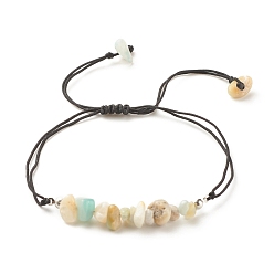 Амазонит Плетеный браслет из бусин из натуральных амазонитовых чипсов, регулируемый браслет из драгоценных камней для женщин, внутренний диаметр: 5/8~3-5/8 дюйм (1.6~9.3 см)