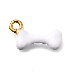 Белый 304 нержавеющей стальной эмали подвески, костяные амулеты, золотые, белые, 15.5x10x3 мм, отверстие : 2 мм