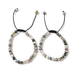 Древесный агат 6Мм круглые браслеты из плетеных бусин из натурального древесного агата, регулируемые браслеты из нейлонового шнура для женщин и мужчин, внутренний диаметр: 2-1/8~3-1/4 дюйм (5.5~8.3 см)