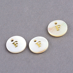 Letter F Подвески из пресноводных оболочек, плоский круглый с золотой блокировкой letter.f, 11.5x2 мм, отверстие : 1.5 мм