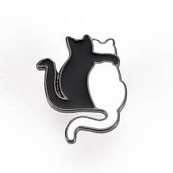Белый Сплавные эмалевые броши, эмалевые булавки, с клатчем-бабочкой, форма кошки, без кадмия, без никеля и без свинца, металлический черный , белый и черный, 1x3/4 дюйм (24x19 мм), штифты : 1 мм