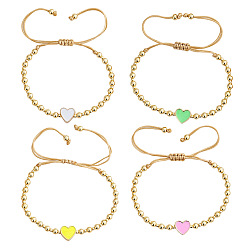 (52) Непрозрачная лаванда 4шт. латунные бусины из смолы, плетеные браслеты из бусин, регулируемые плетеные браслеты из нейлонового шнура для женщин, сердце и круглый, разноцветные, 11.02 дюйм (28 см)