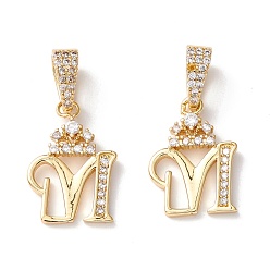 Letter M Кулоны из экологически чистой латуни с микропаве и кубическим цирконием, долговечный, реальный 18 k позолоченный, без кадмия и без свинца, буквы, letter.m, 16~20x7~11.5x1.5~2.2 мм, отверстие : 6.5x3.5 мм