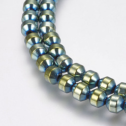 Зеленое Покрытие Класс а-магнитных синтетических гематитовых шариков, двухконусные, зеленый покрытием, 4.5x4.5 мм, отверстие : 1 мм, около 90 шт / нитка, 15.7 дюйм (40 см)