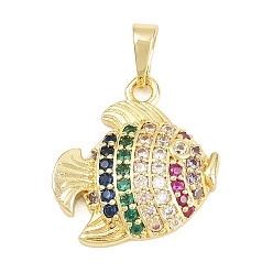 Разноцветный Латунные микро проложить кубического циркония подвески, рыбы прелести, долговечный, стойки покрытие, без свинца и без кадмия, реальный 18 k позолоченный, красочный, 19.5x18x4.5 мм, отверстие : 3.5x5 мм