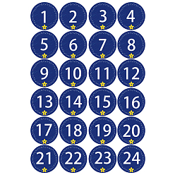 Синий Рождественские пластиковые наклейки из пвх, самослипание, для чемодана, скейтборде, холодильник, шлем, оболочка мобильного телефона, круглые, Рождественский тематический паттерн, номер 1~24, синие, 45 мм, 24шт / лист