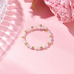 Лунный Камень Кольца-растяжки из натурального лунного камня для женщин, со стеклянными бисеринами, граненые круглые, внутренний диаметр: 19 мм