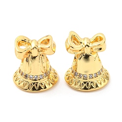 Real 18K Gold Plated Christmas Theme Rack Plating Brass Micro Pave Cubic Zirconia Beads, Lead Free & Cadmium Free, Bell, Real 18K Gold Plated, 12x11mm, Hole: 2.5mm