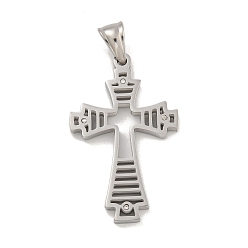 Нержавеющая Сталь Цвет 304 подвески из нержавеющей стали, со стразами, крест очарование, цвет нержавеющей стали, 42x26x3 мм, отверстие : 7x5 мм