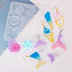 Shell Shape Раковина/морская звезда/рыбий хвост, тема океана, кулон «сделай сам», силуэт, силиконовые формы, формы для литья смолы, для уф-смолы, изготовление изделий из эпоксидной смолы, серый, 128x130x5 мм, отверстие : 2 мм, внутренний диаметр: 18~50.5x30.5~60 мм